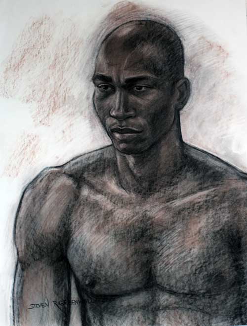 Original art conte crayon titled The Athlete