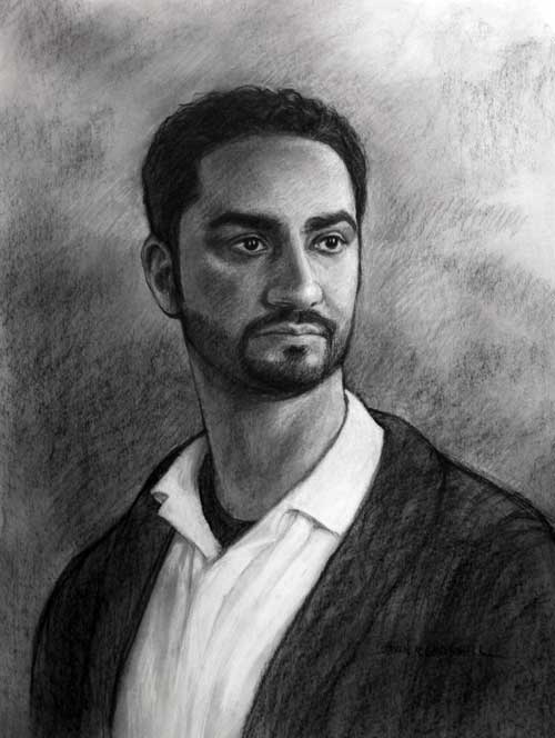 Original art conte crayon titled Adnan