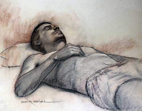 Original art conte crayon titled Resting
