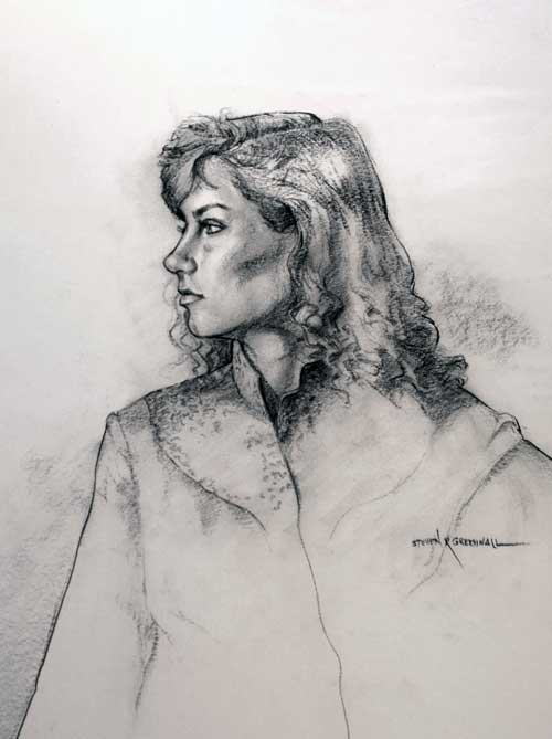 Original art conte crayon titled Camile