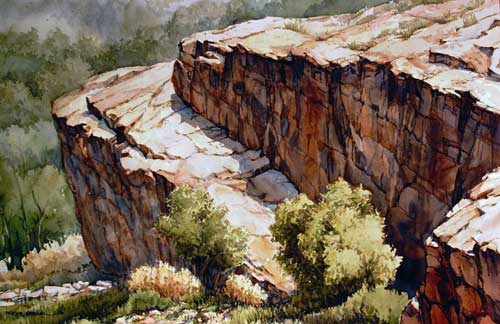 Original art watercolor titled Canyon Outcropping