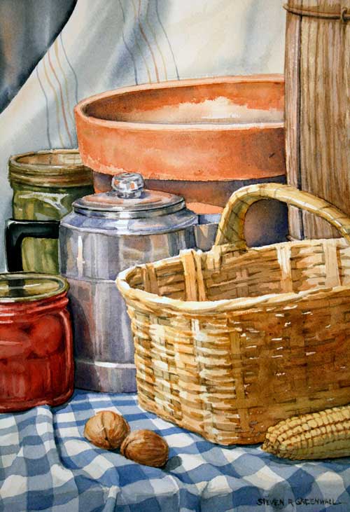 Original art watercolor titled Still Life With Coffee Pot