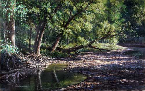 Original art pastel titled Deer Creek Pools