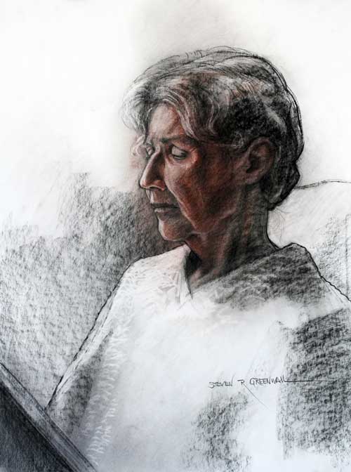 Original art conte crayon titled Sister Warner