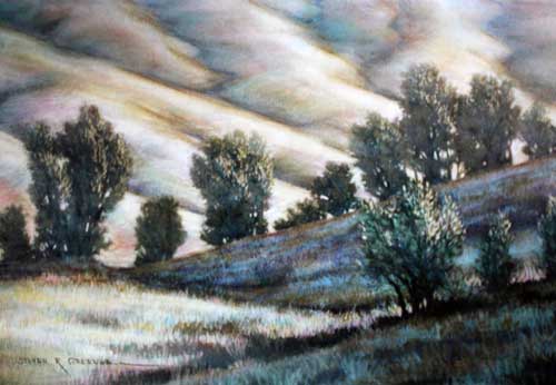 Original art pastel titled Flint HIlls Furrows