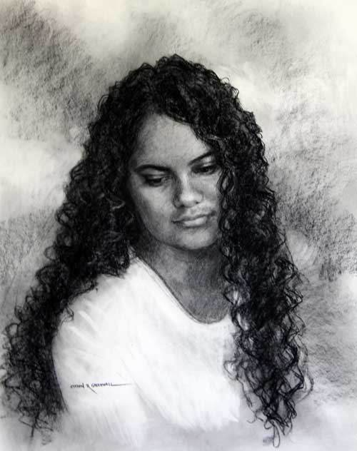 Original art conte crayon titled Ha Foka