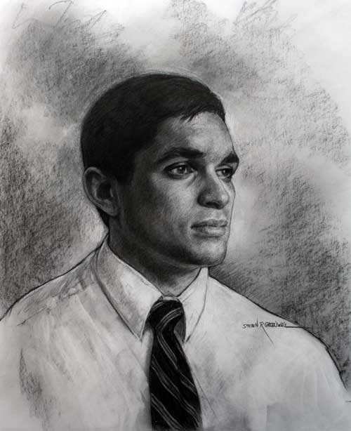 Original art conte crayon titled Huston