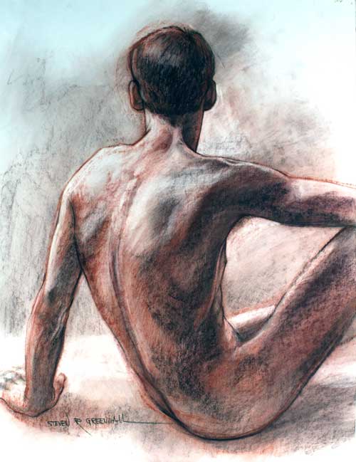 Original art conte crayon titled Mark's Back
