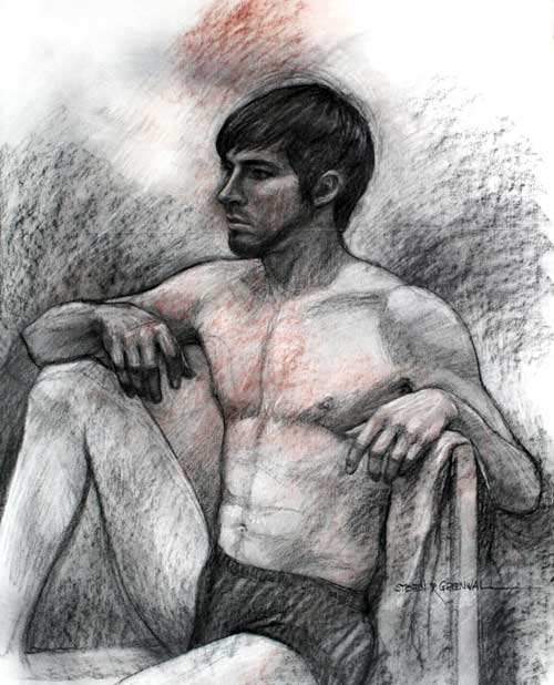 Original art conte crayon titled Hands