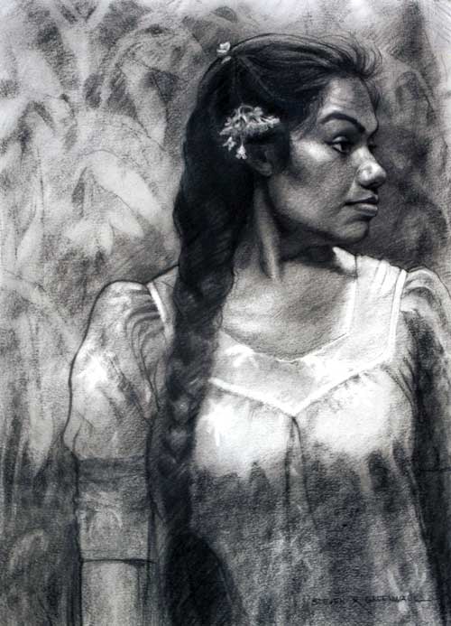 Original art charcoal drawing titled Mowana