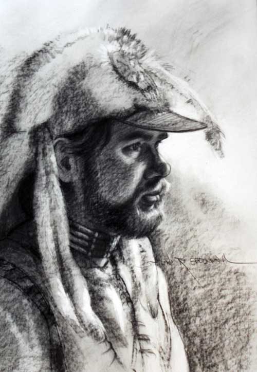 Original art conte crayon titled Clark