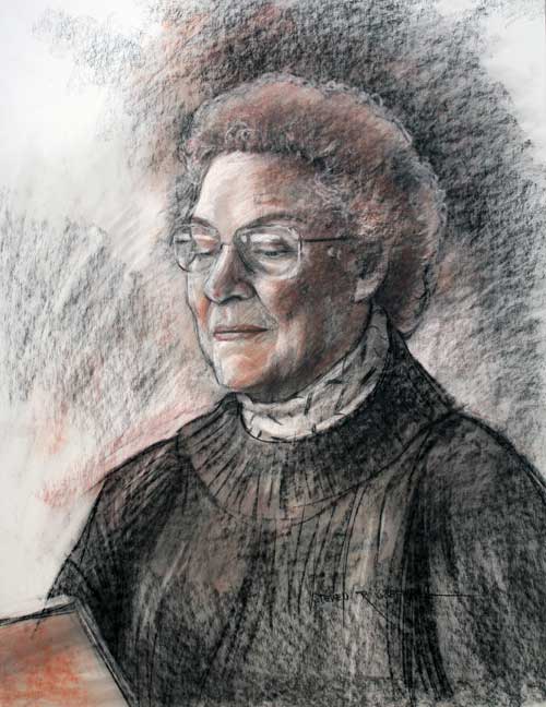Original art conte crayon titled Mrs. Hodgson