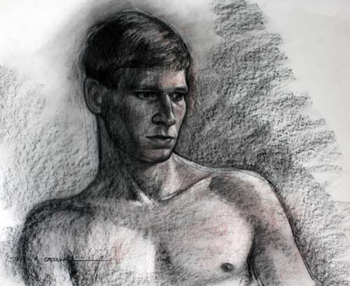 Original art conte crayon titled Side Glance