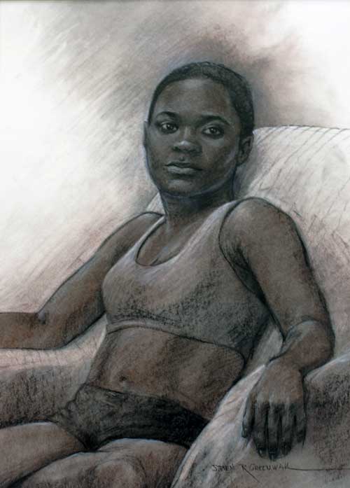 Original art conte crayon titled Girl Model