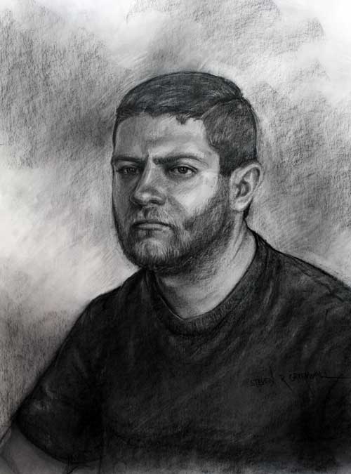 Original art conte crayon titled Shaun