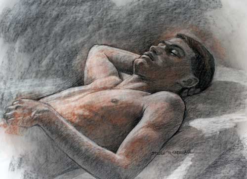 Original art conte crayon titled Sound Sleep