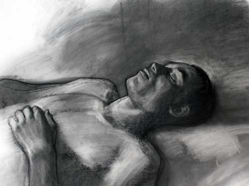 Original art conte crayon titled Shayne Asleep
