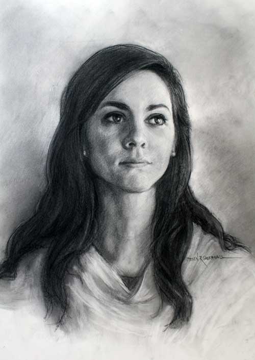 Original art conte crayon titled Becky