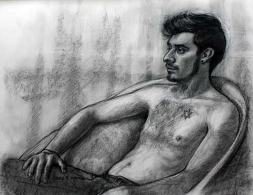 Original art conte crayon titled Star of David