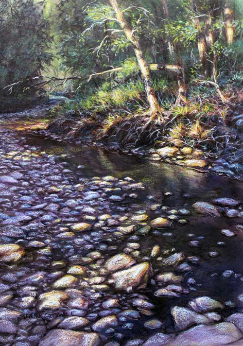 Original art pastel titled Tomahawk Creek