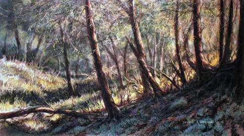 Original art pastel titled Wooded Slope