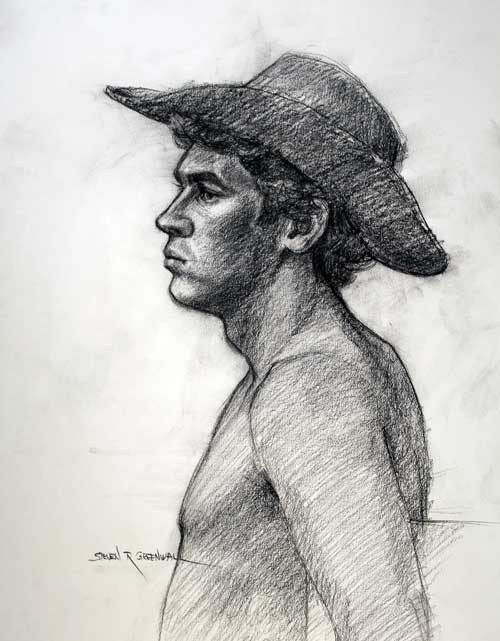 Original art conte crayon titled Red Neck